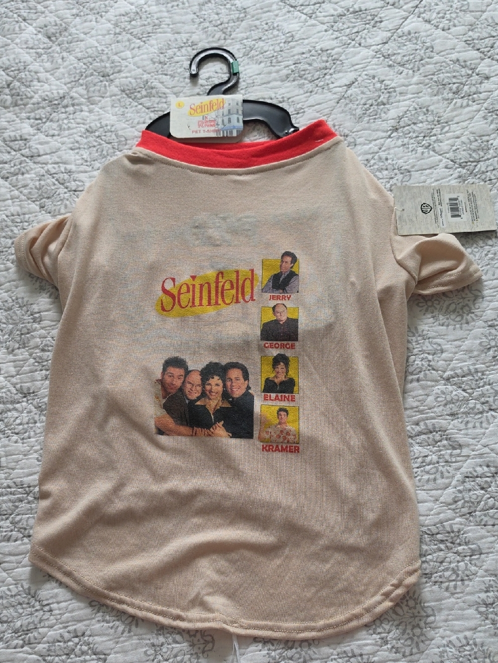 Short Sleeve Seinfeld Dog Tee in Cream with Red Trim